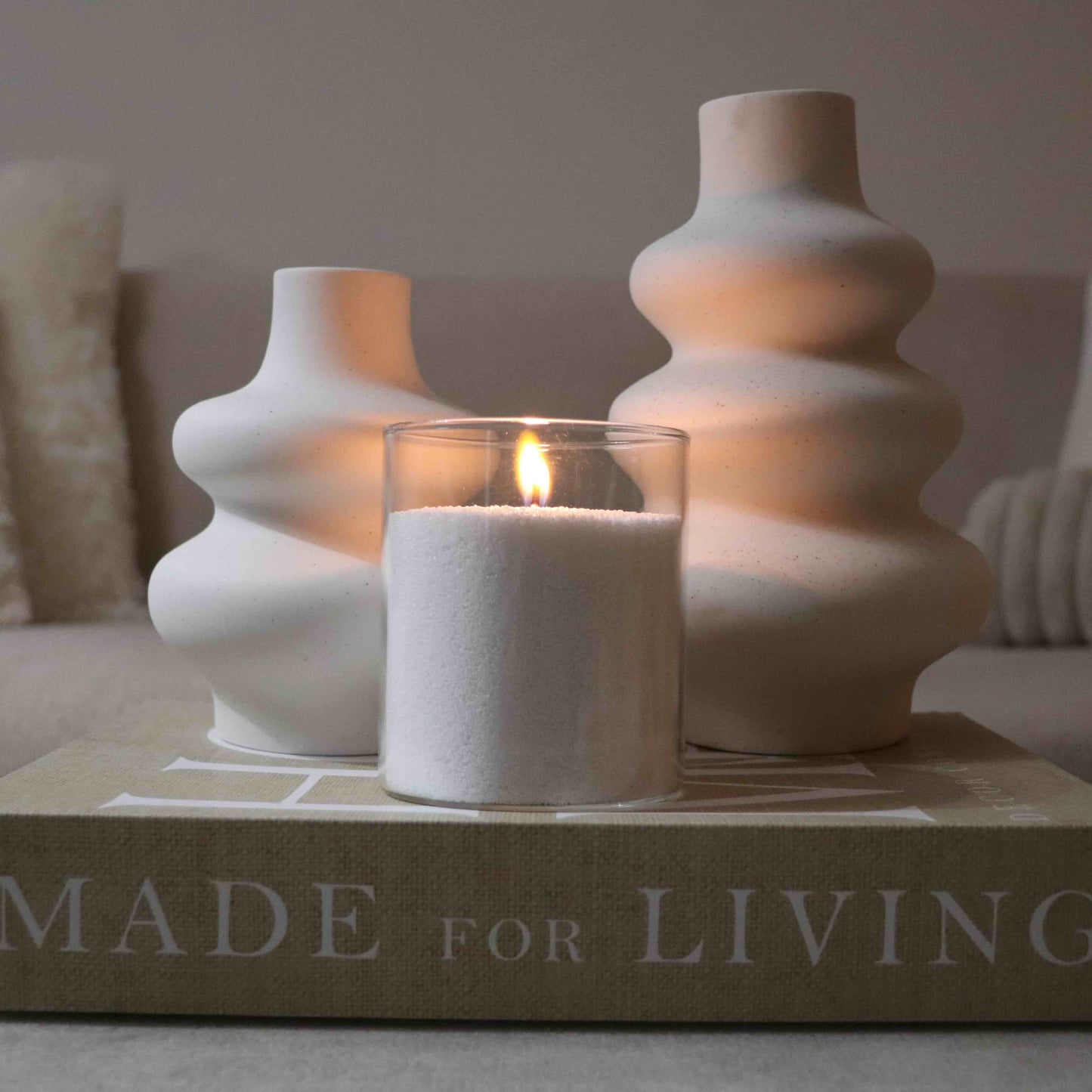 Fresh White Candle Pearls + Wicks + Glass Vase